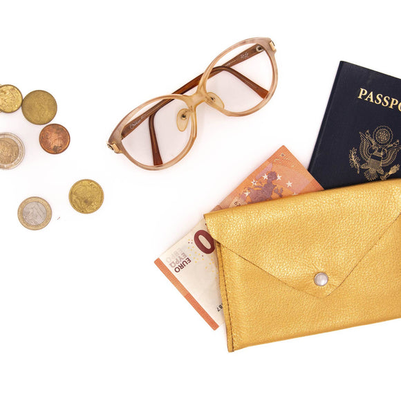 Crystalyn Kae Accessories - Leather Passport Case Holder - Gold