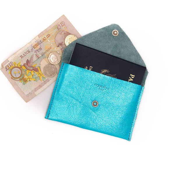 Crystalyn Kae Accessories - Leather Passport Case Holder - Metallic Blue