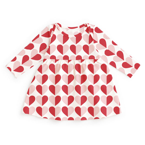 Winter Water Factory | Lausanne Baby Dress - Hearts in Red & Pink