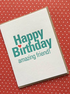 Lucky Bee Press Letterpress Card - Happy Birthday Amazing Friend