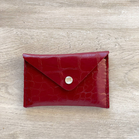 Crystalyn Kae Accessories - Upcycled Leather Card Case Wallet - Wine Crocodile
