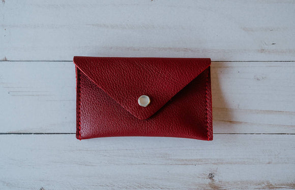 Crystalyn Kae Accessories - Upcycled Leather Card Case Wallet - Dark Red