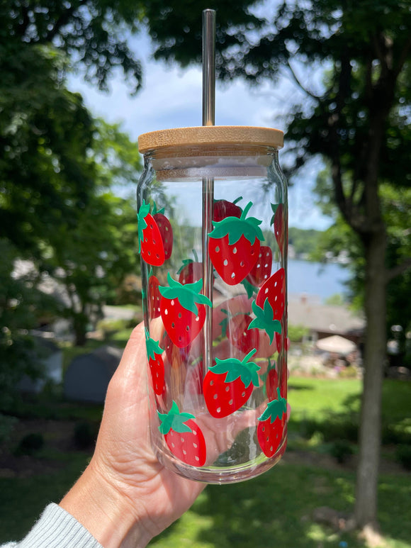 Acential Drinkware Glass Tumbler (16 oz) - Strawberry