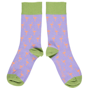 Catherine Tough Women's Organic Cotton Crew Socks - Flamingo on Lilac