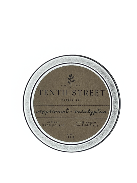 Tenth Street Candle Co. | Soy Wax Candle 4 oz. Tin - Peppermint + Eucalyptus